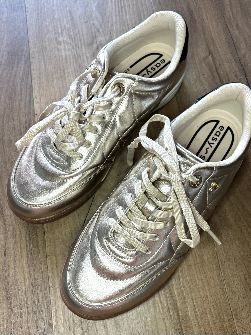 Easy Spirit Metallic Champagne Lace-Up Sneakers